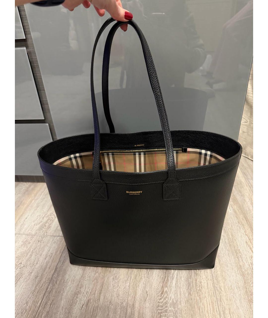 BURBERRY Черная кожаная сумка с короткими ручками, фото 8