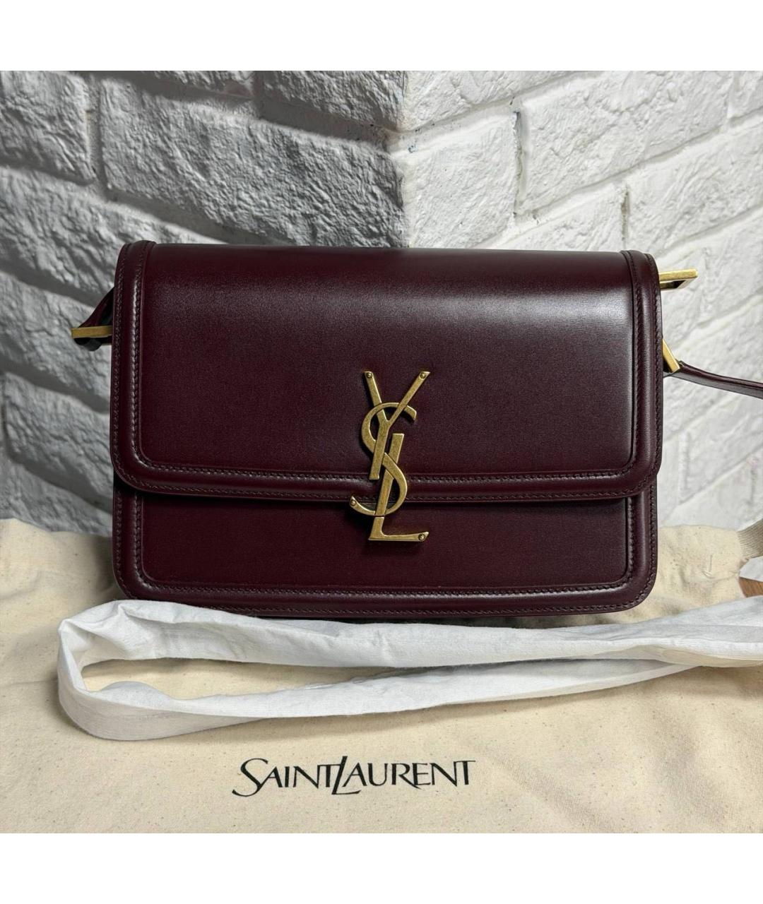 SAINT LAURENT Бордовая кожаная сумка через плечо, фото 2