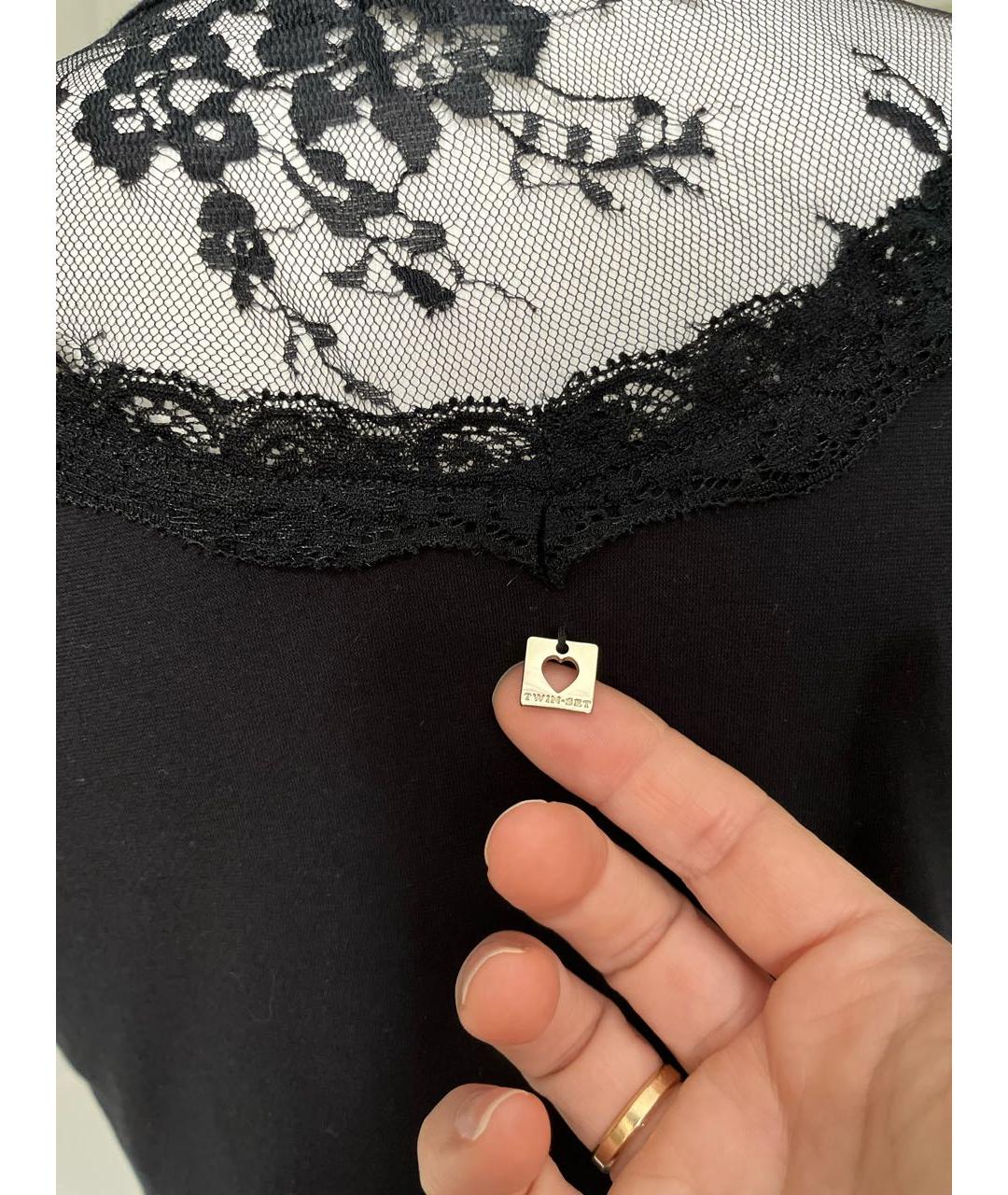 TWIN-SET Черная хлопковая футболка, фото 5