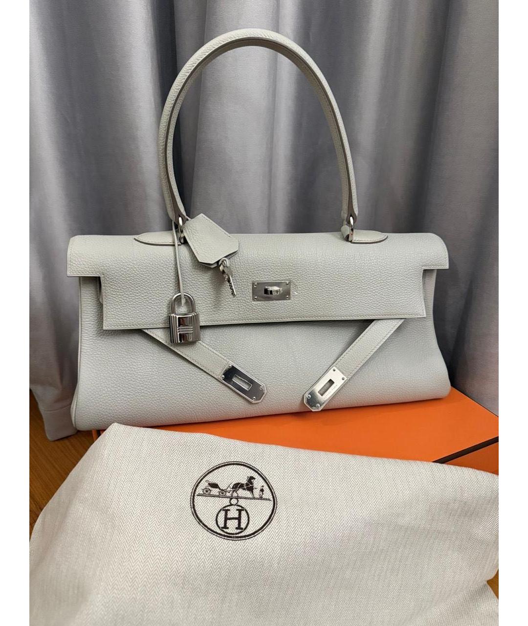 HERMES Серая кожаная сумка с короткими ручками, фото 4