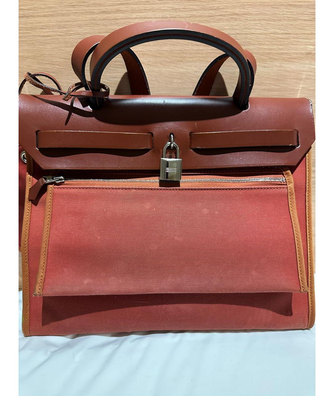 HERMES Бордовая тканевая сумка с короткими ручками, фото 5