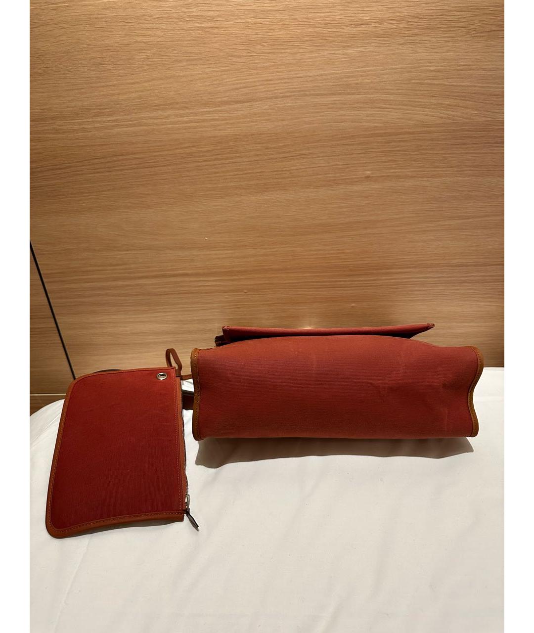 HERMES Бордовая тканевая сумка с короткими ручками, фото 4