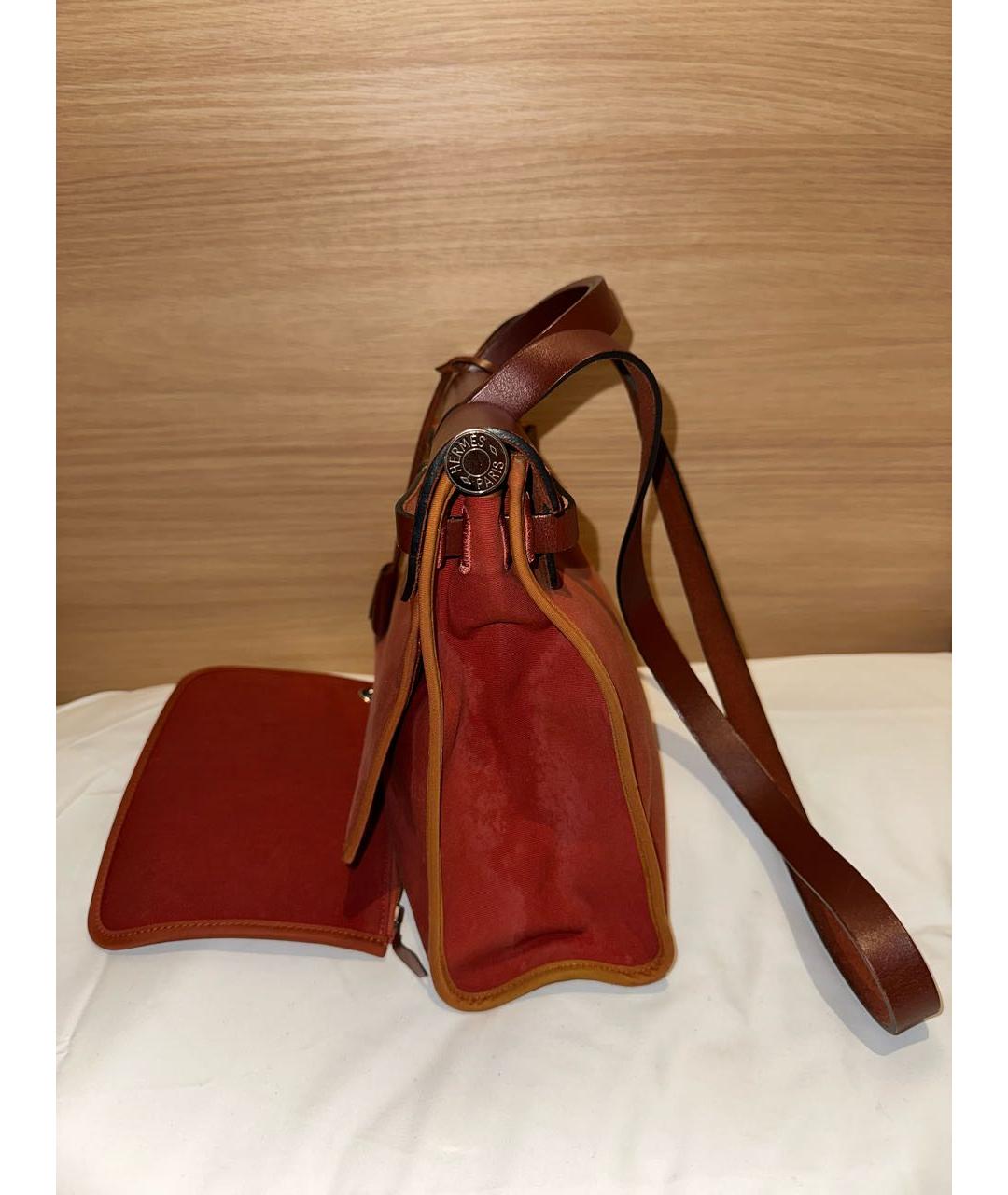 HERMES Бордовая тканевая сумка с короткими ручками, фото 3