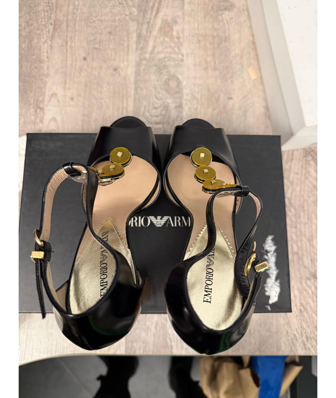 EMPORIO ARMANI Черные кожаные босоножки, фото 3