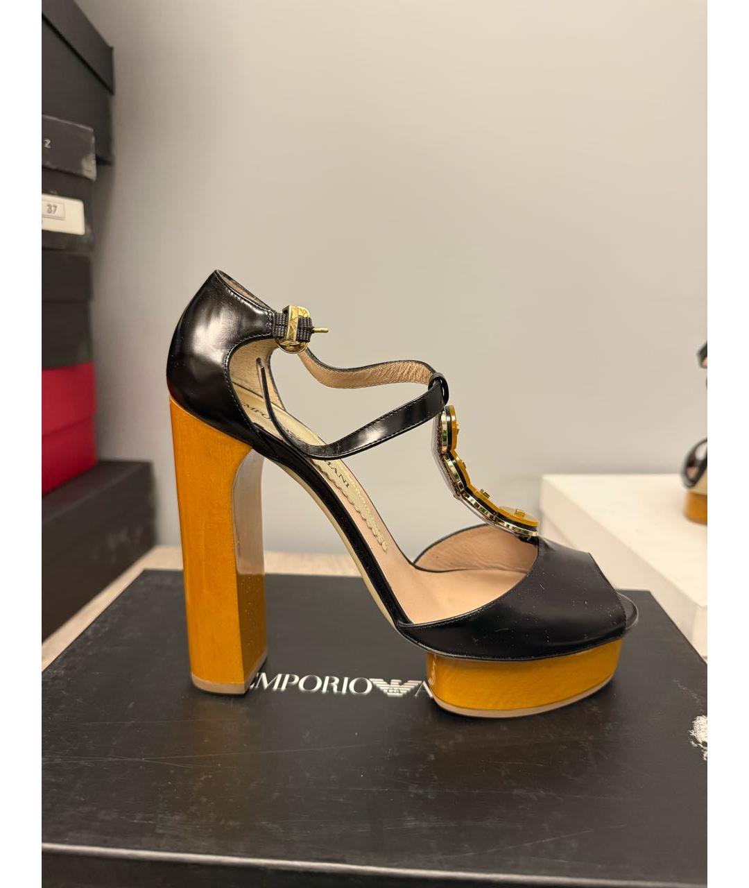 EMPORIO ARMANI Черные кожаные босоножки, фото 6