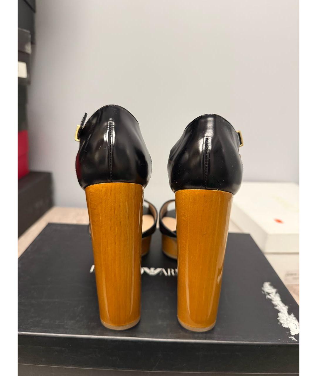 EMPORIO ARMANI Черные кожаные босоножки, фото 4
