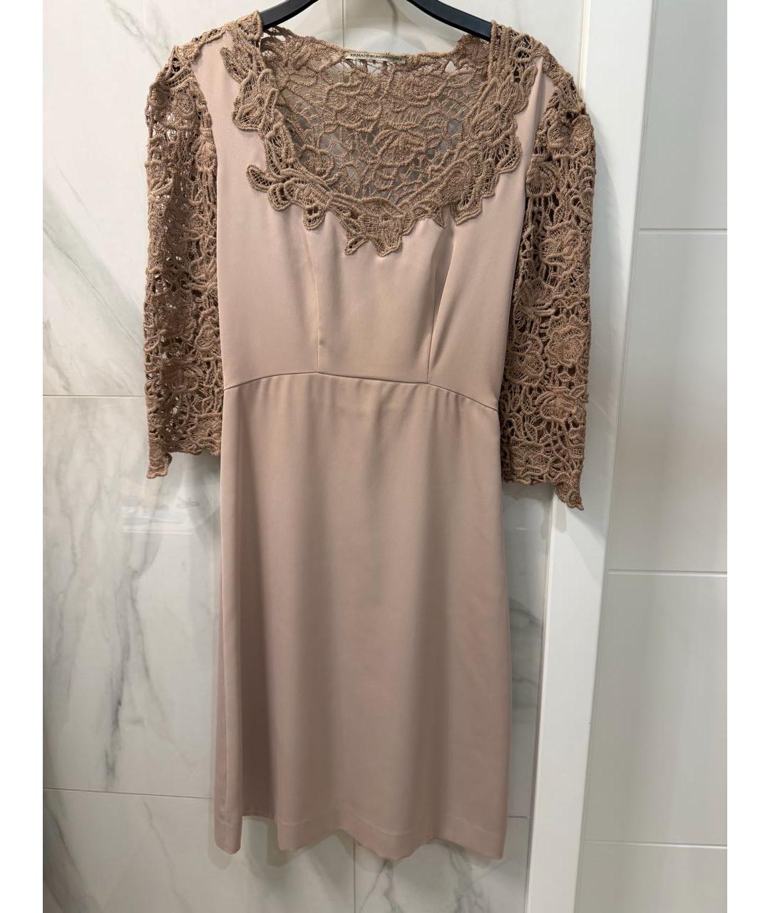 ERMANNO SCERVINO Бежевое полиэстеровое коктейльное платье, фото 7