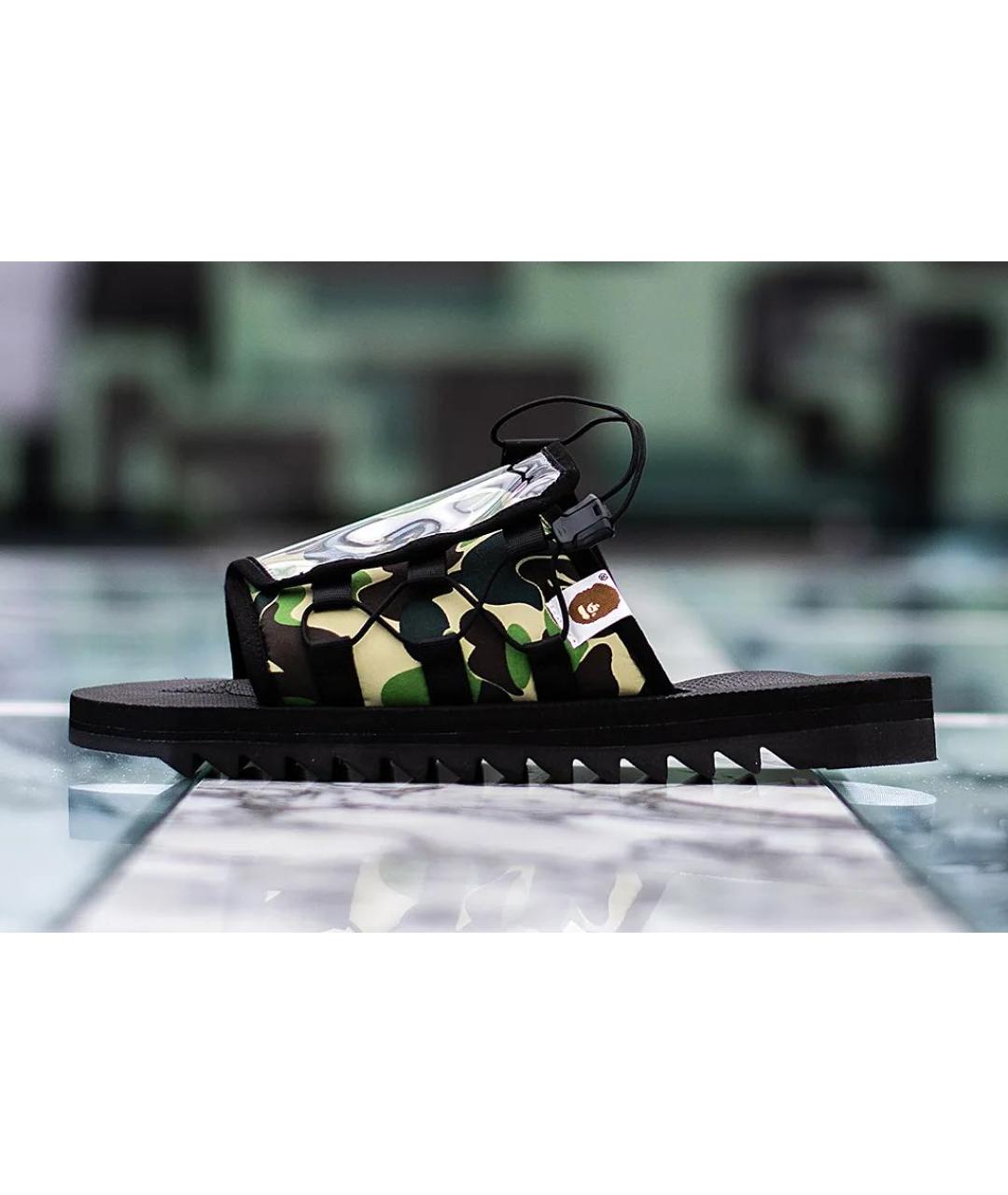 A BATHING APE Зеленые текстильные шлепанцы, фото 6