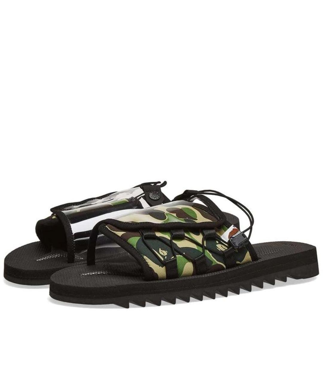 A BATHING APE Зеленые текстильные шлепанцы, фото 5