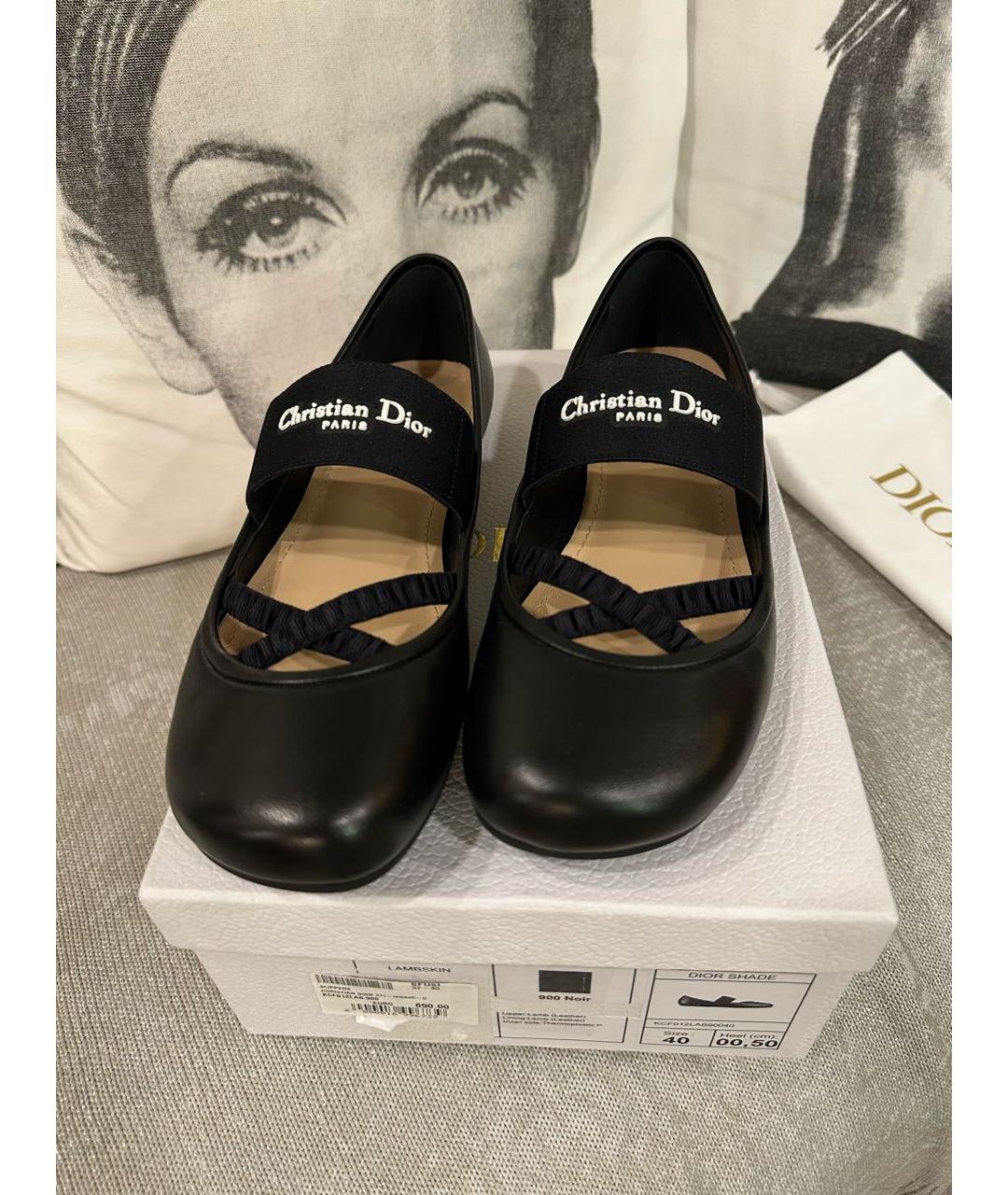 CHRISTIAN DIOR Черные кожаные балетки, фото 6