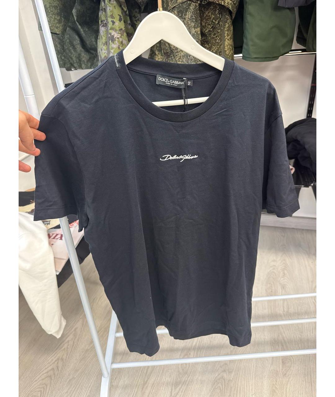 DOLCE&GABBANA Темно-синяя хлопковая футболка, фото 5