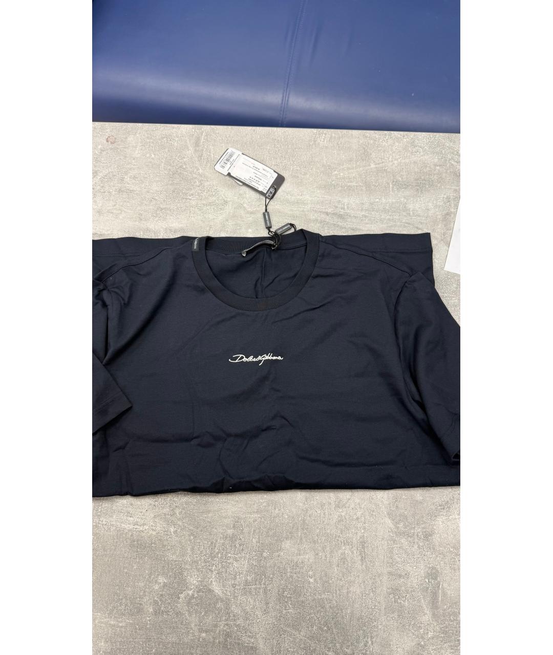 DOLCE&GABBANA Темно-синяя хлопковая футболка, фото 2