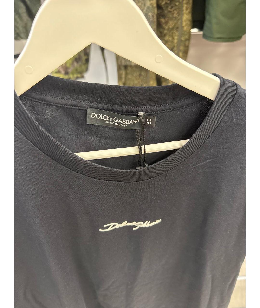 DOLCE&GABBANA Темно-синяя хлопковая футболка, фото 3