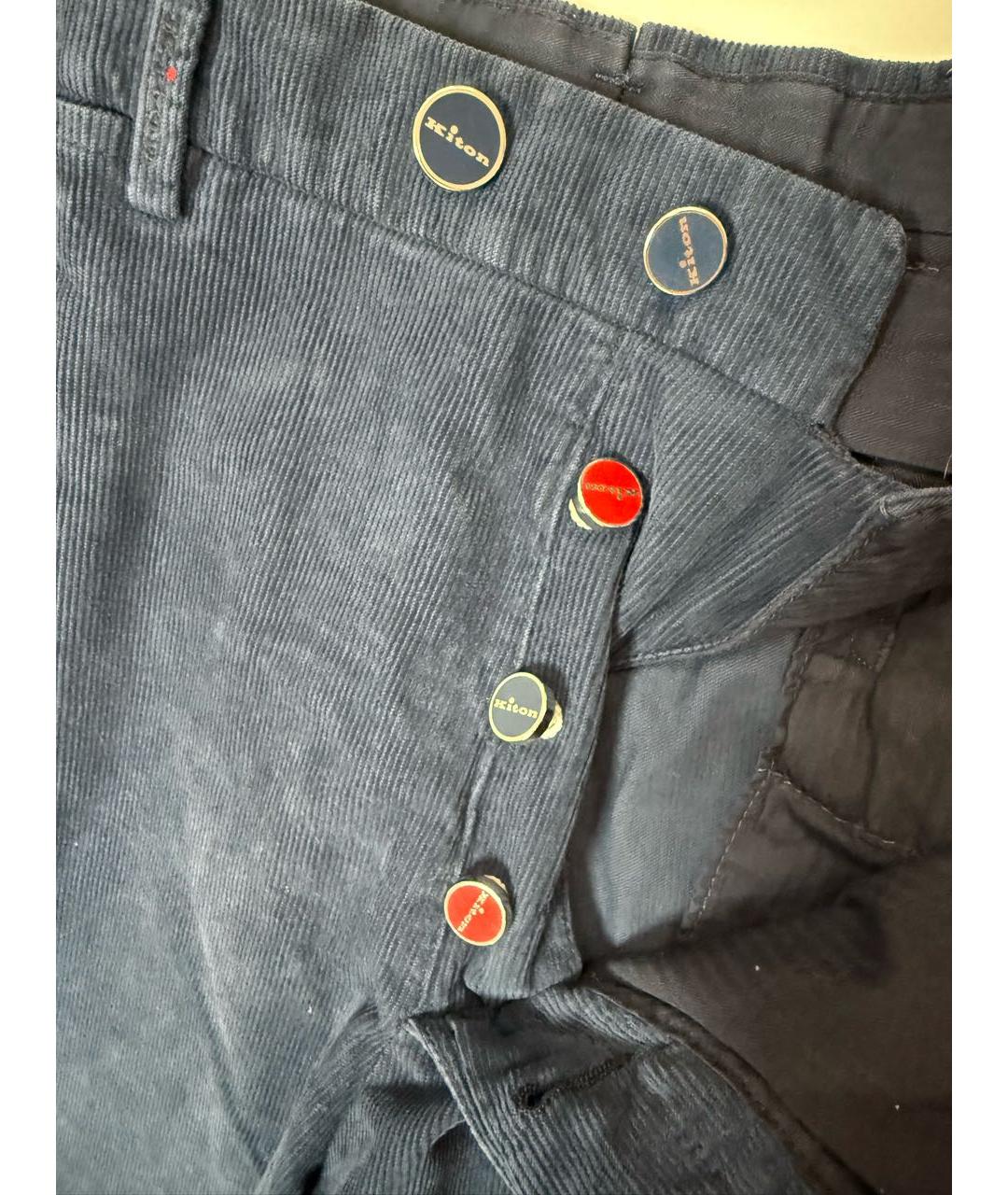 KITON Синие хлопко-эластановые повседневные брюки, фото 3