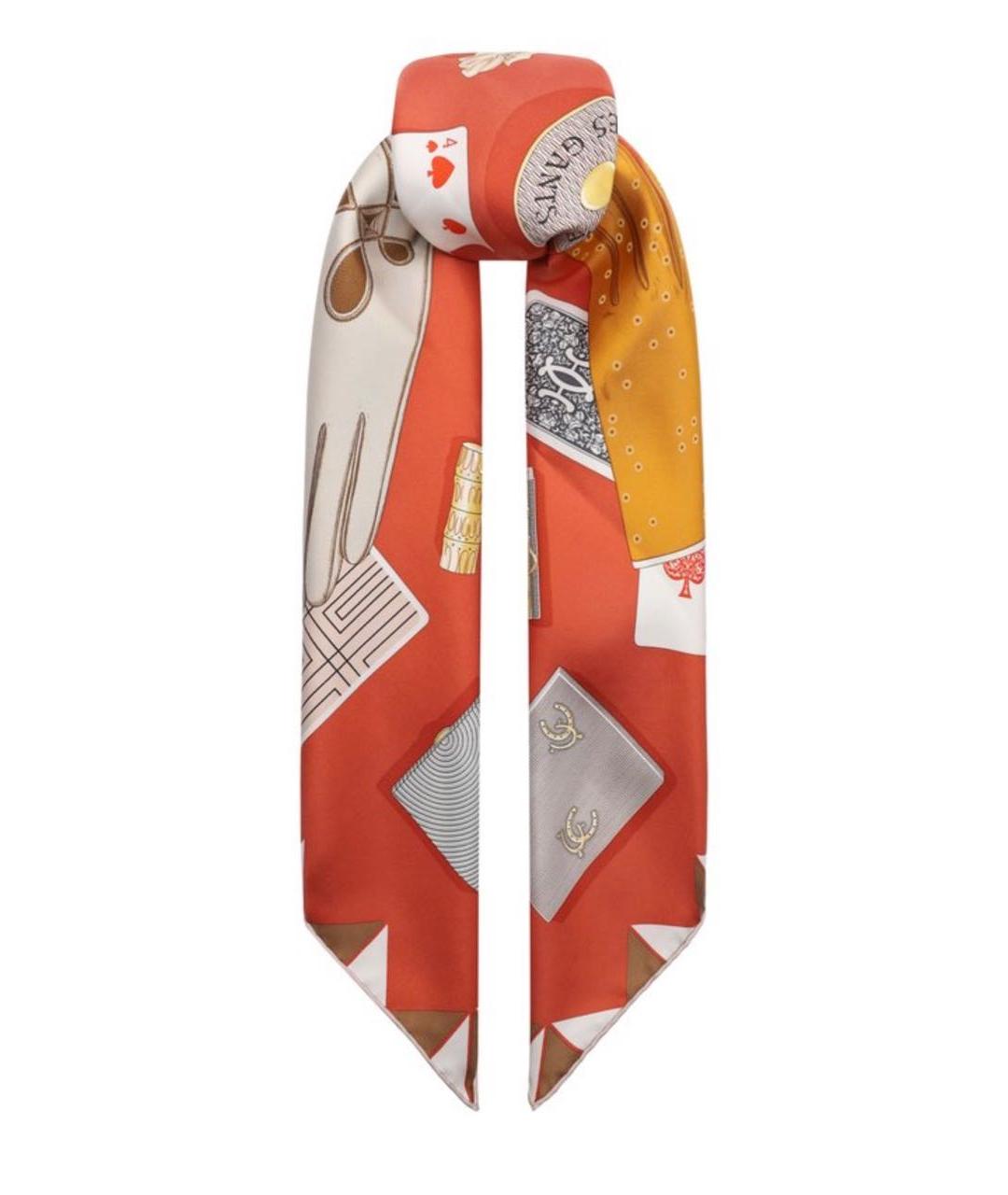 HERMES Коралловый шелковый платок, фото 1