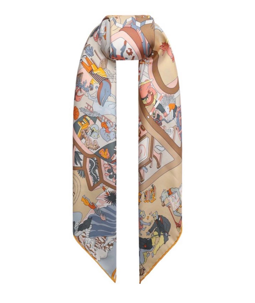 HERMES Бежевый шелковый платок, фото 1