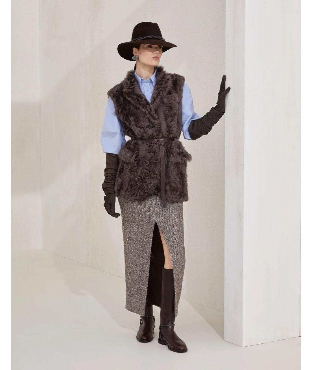 BRUNELLO CUCINELLI Коричневый меховой жилет, фото 5