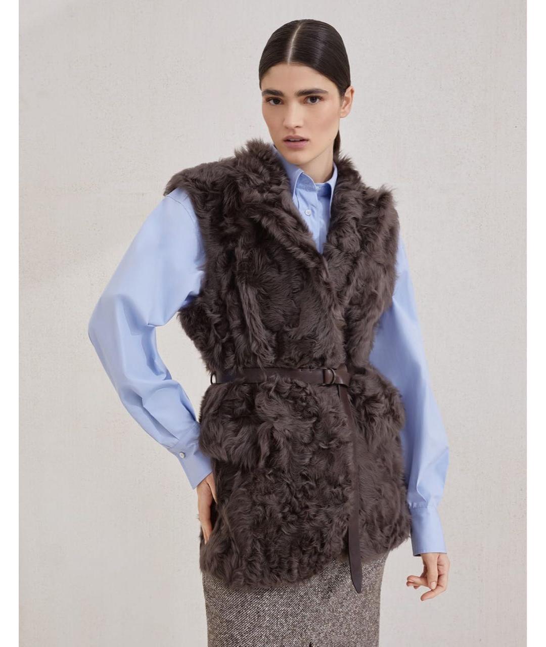 BRUNELLO CUCINELLI Коричневый меховой жилет, фото 8