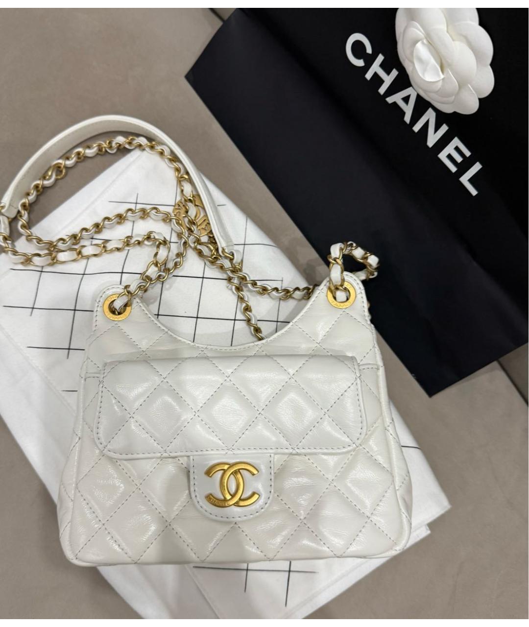 CHANEL Белая кожаная сумка через плечо, фото 3