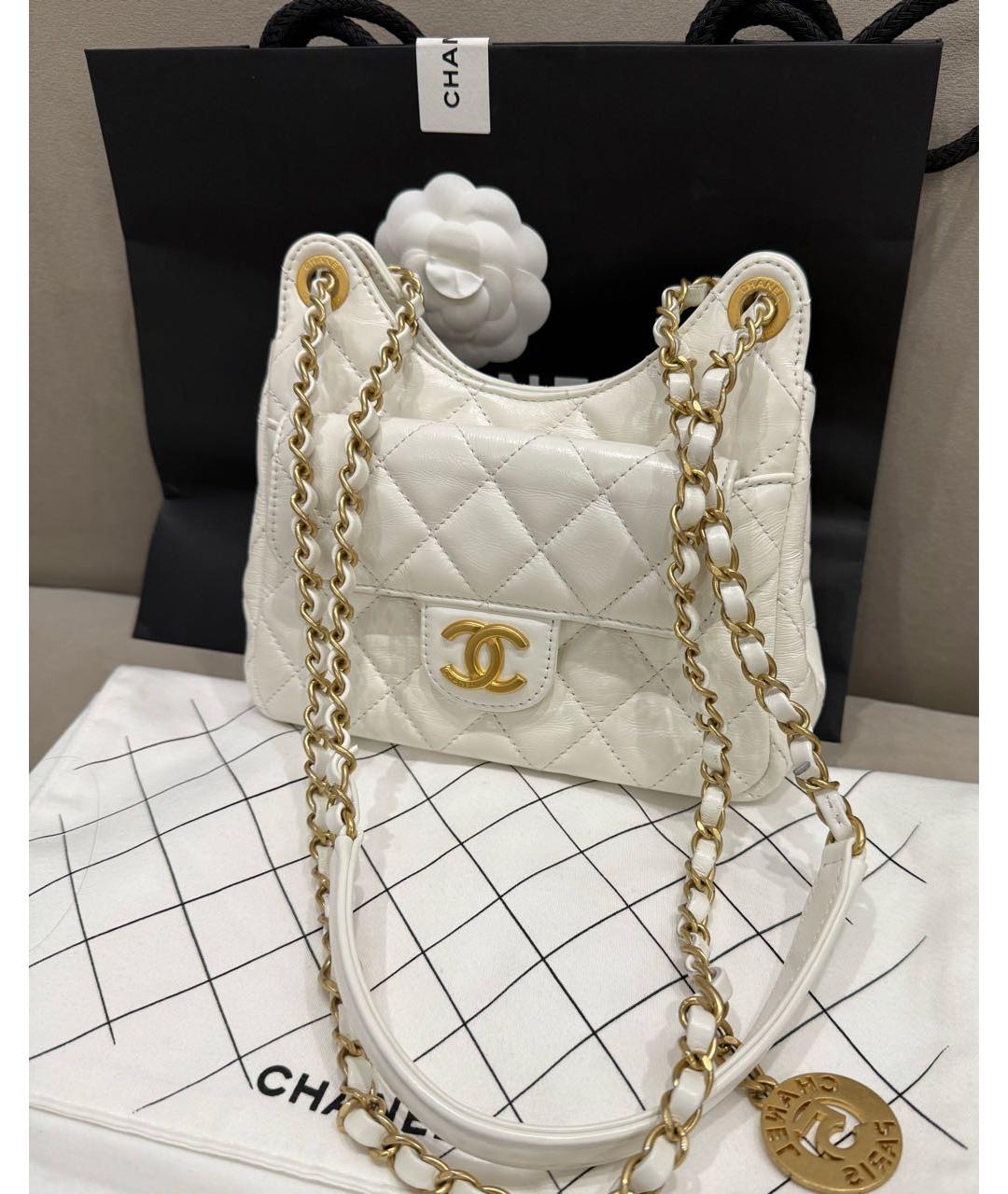 CHANEL Белая кожаная сумка через плечо, фото 6