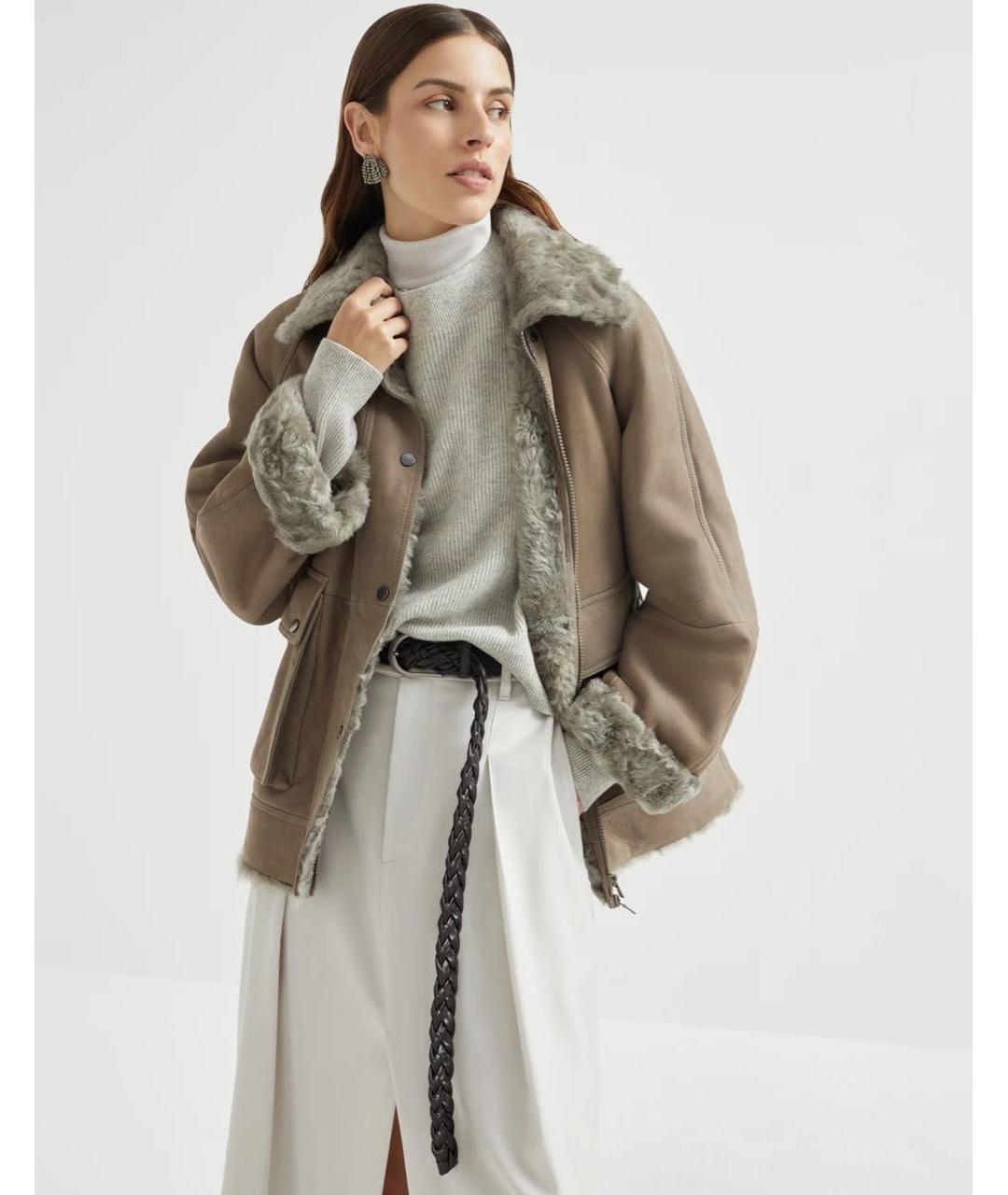 BRUNELLO CUCINELLI Серая меховая дубленка, фото 5