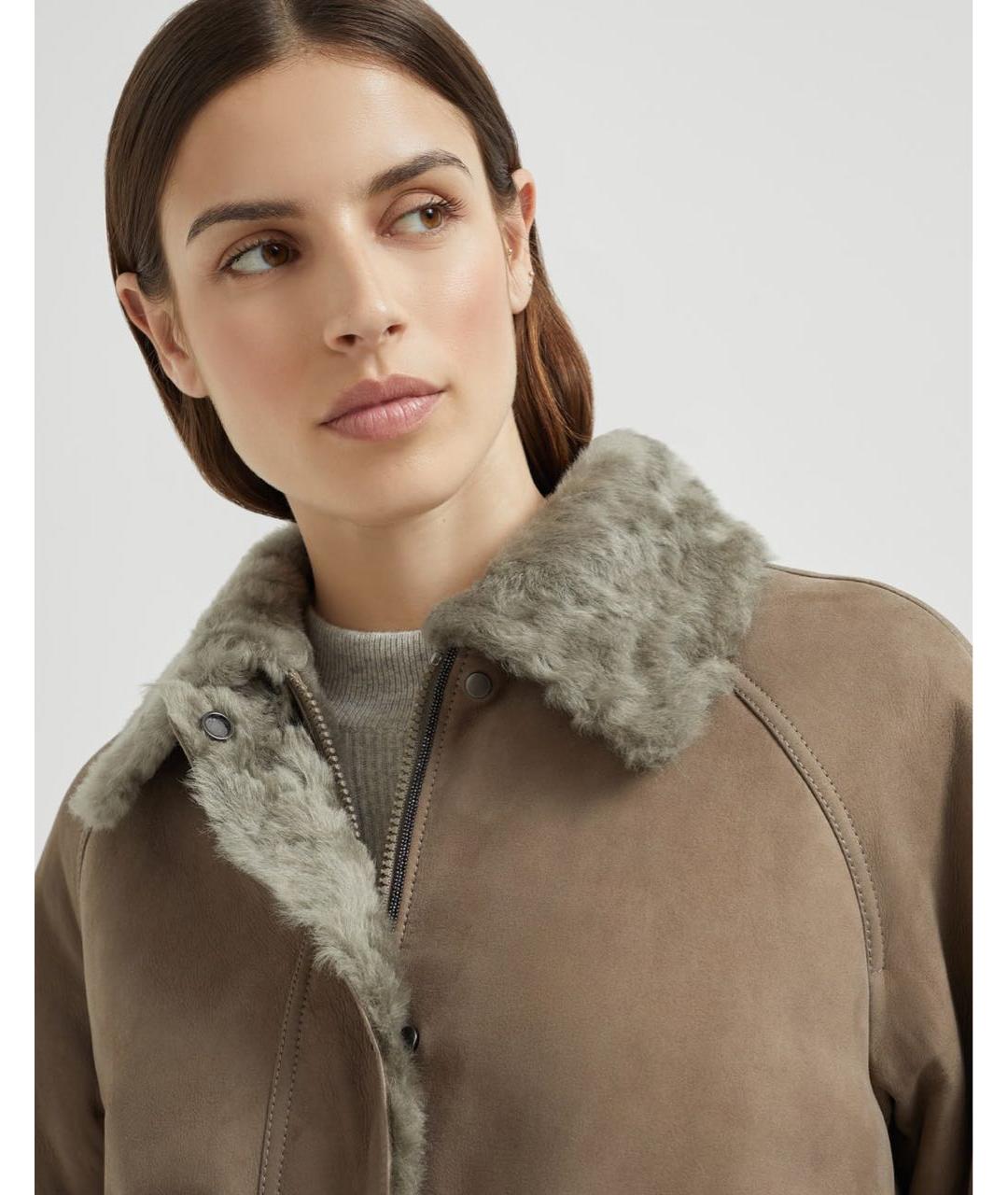 BRUNELLO CUCINELLI Серая меховая дубленка, фото 6