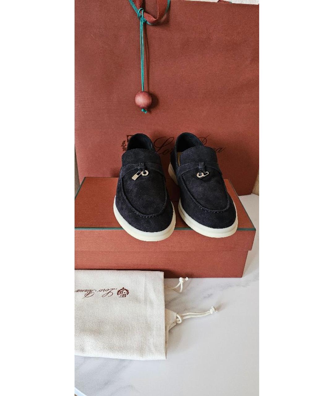 LORO PIANA Темно-синие замшевые лоферы, фото 2