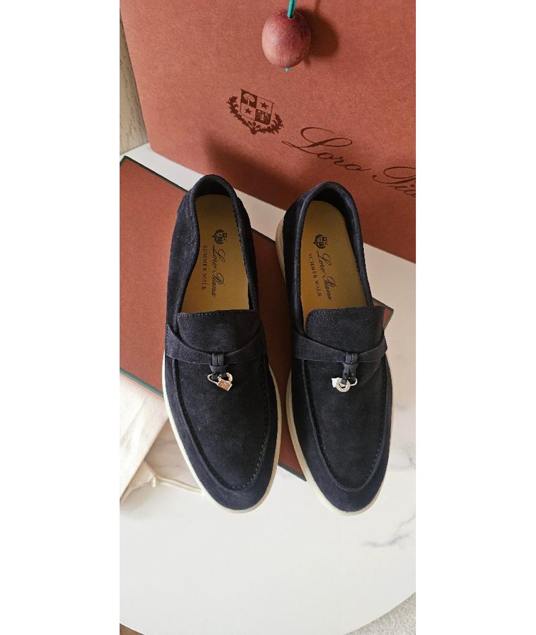 LORO PIANA Темно-синие замшевые лоферы, фото 3