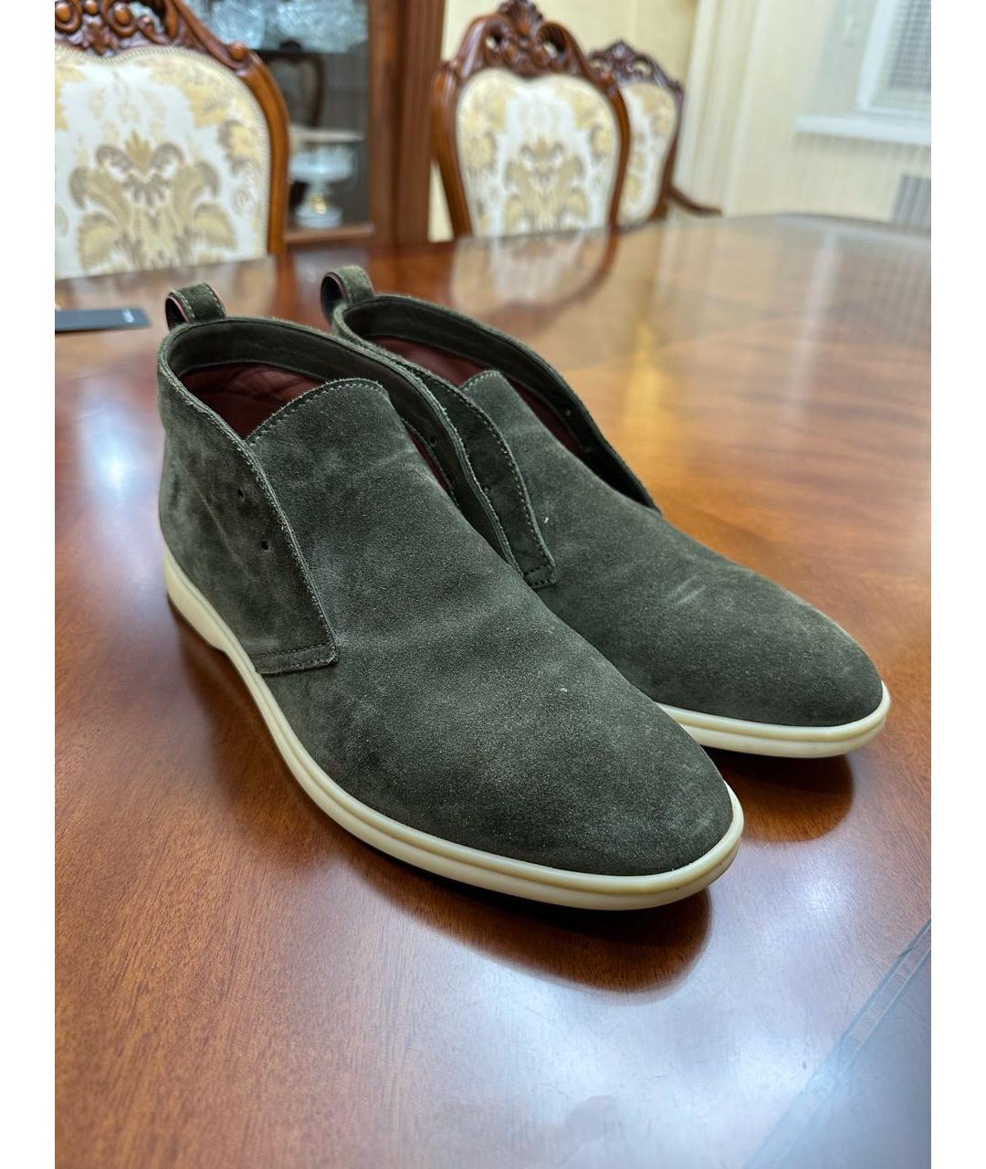 LORO PIANA Хаки замшевые лоферы, фото 5