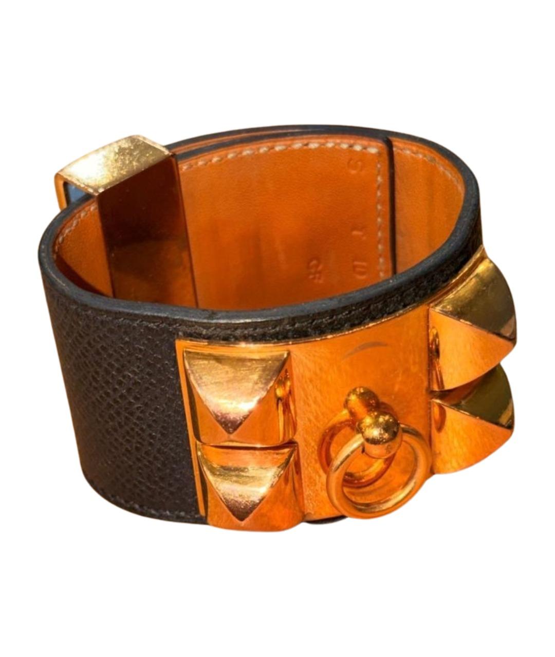 HERMES Черный кожаный браслет, фото 1