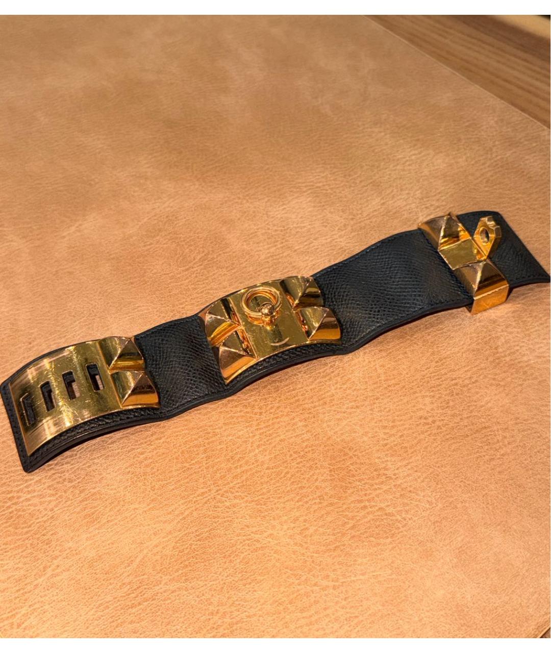 HERMES Черный кожаный браслет, фото 6
