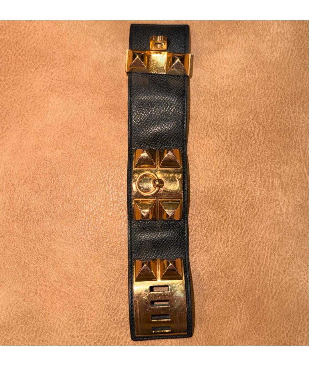 HERMES Черный кожаный браслет, фото 7