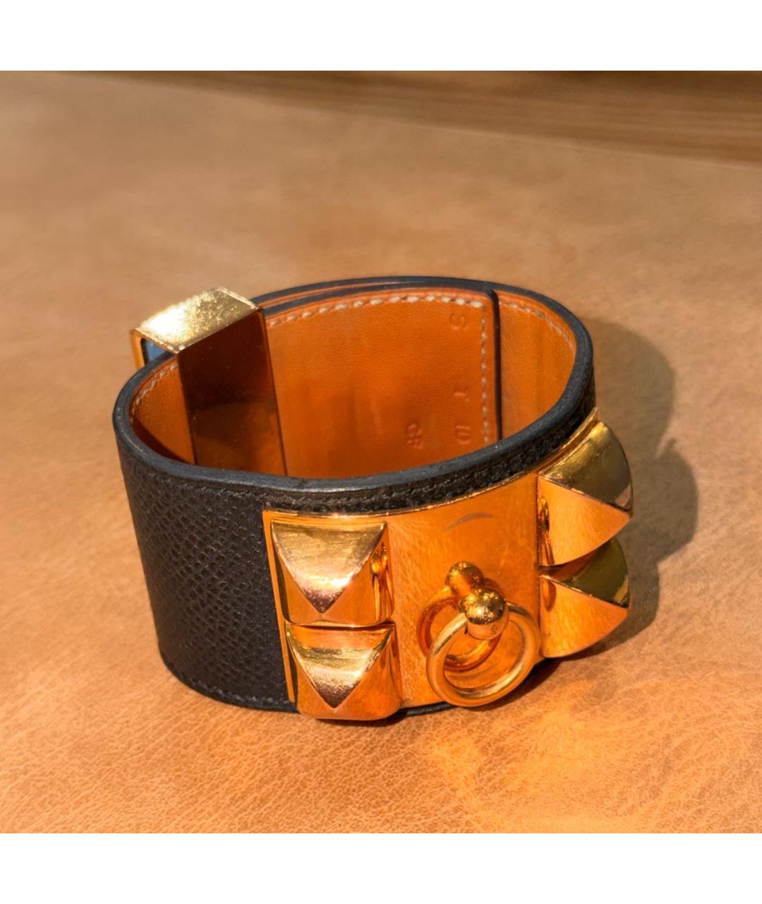 HERMES Черный кожаный браслет, фото 9