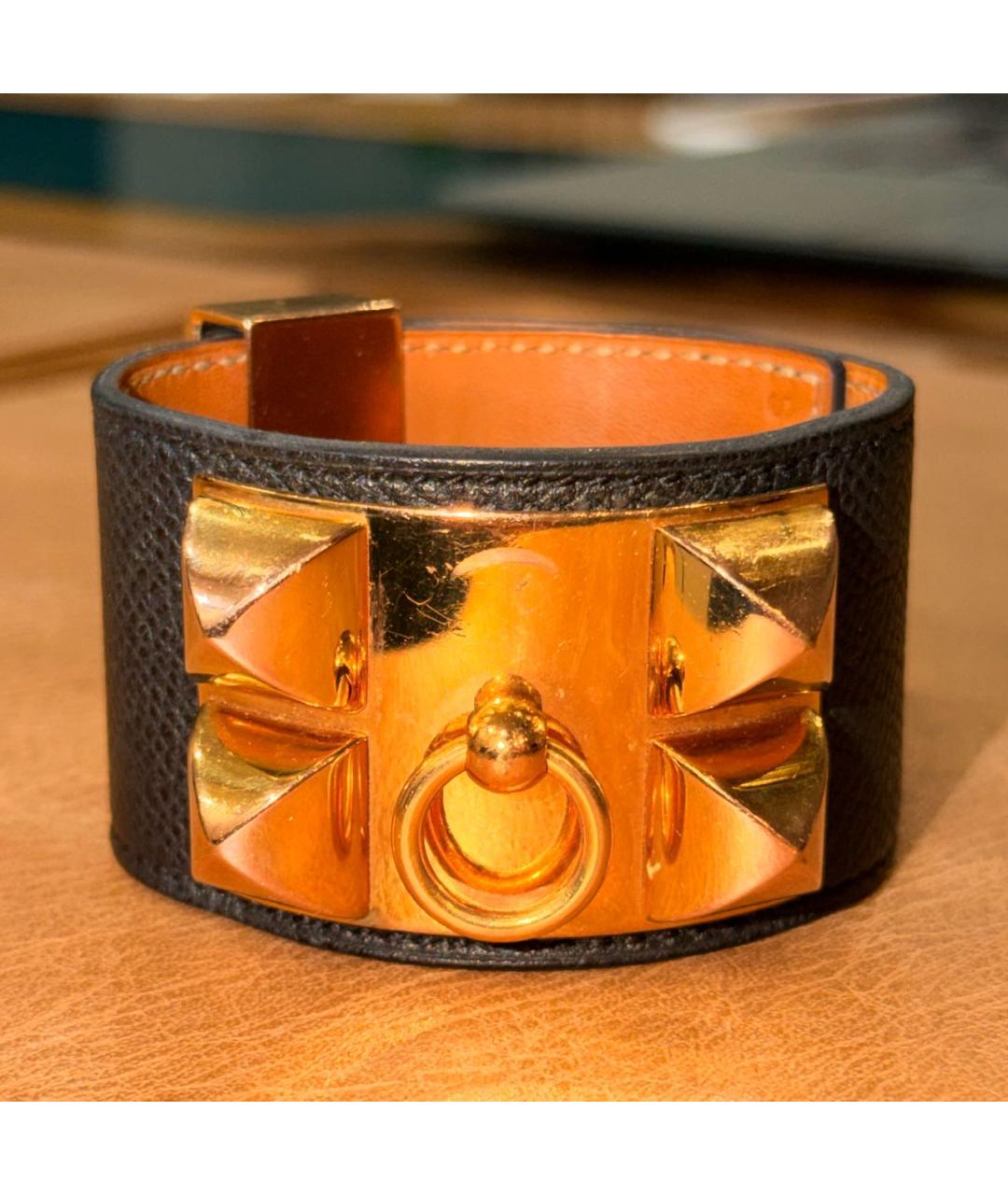 HERMES Черный кожаный браслет, фото 8