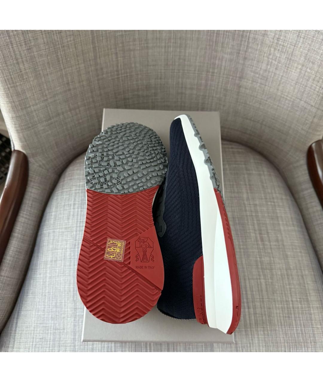 BRUNELLO CUCINELLI Темно-синие кожаные низкие кроссовки / кеды, фото 4