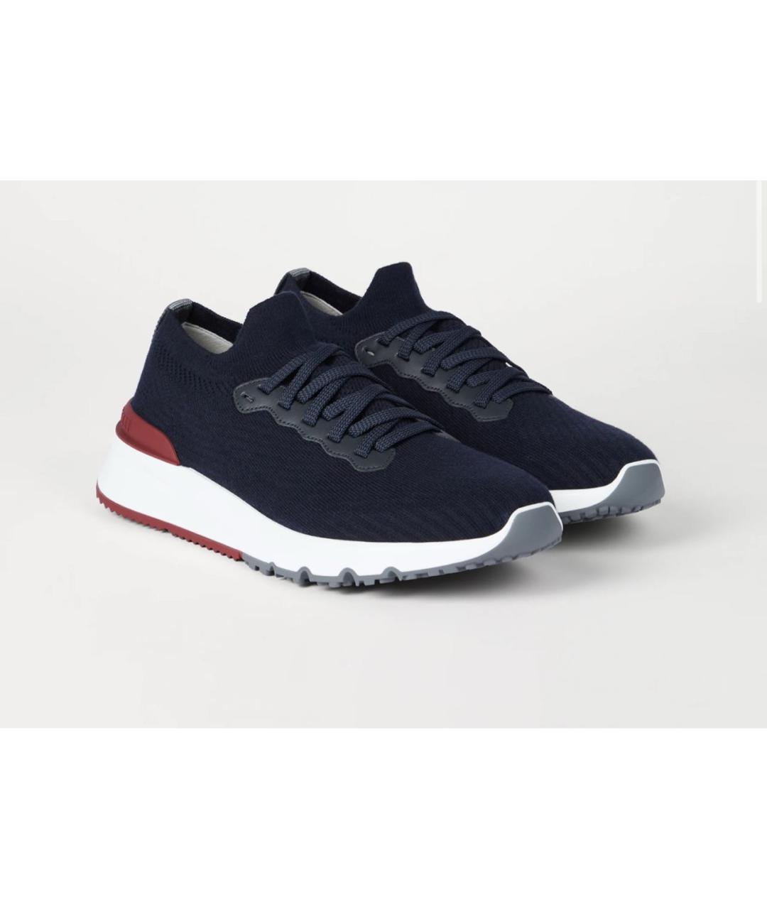 BRUNELLO CUCINELLI Темно-синие кожаные низкие кроссовки / кеды, фото 6