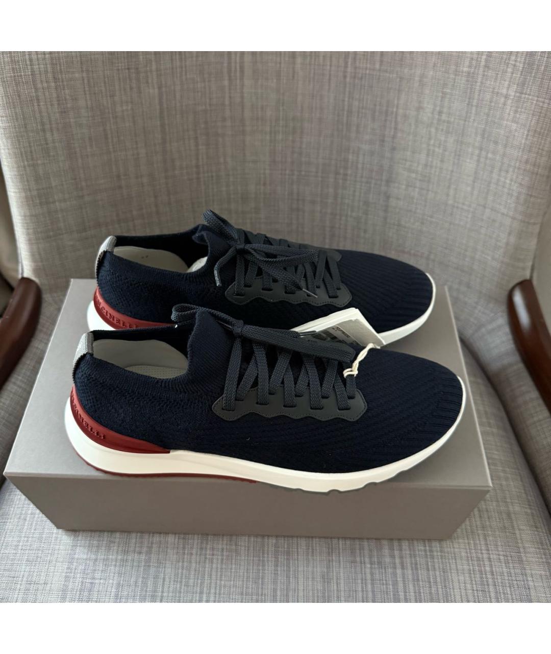 BRUNELLO CUCINELLI Темно-синие кожаные низкие кроссовки / кеды, фото 5