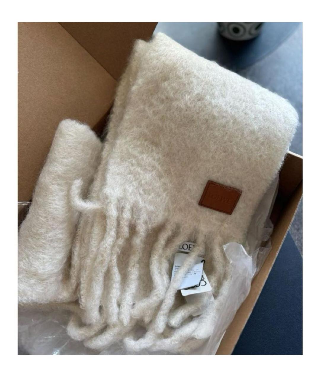 LOEWE Бежевый шерстяной шарф, фото 3