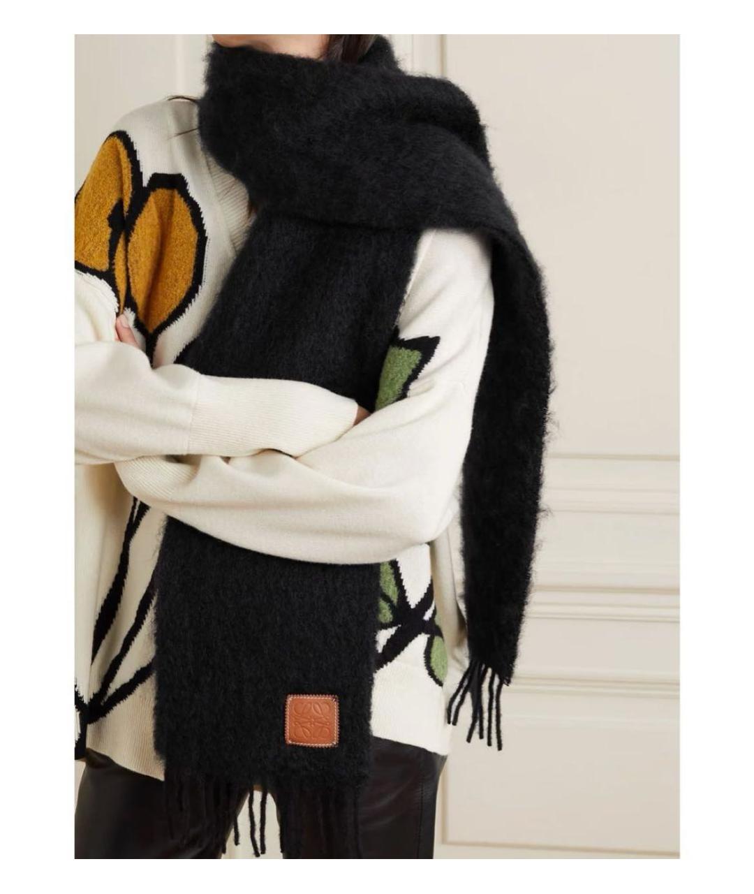 LOEWE Черный шерстяной шарф, фото 5