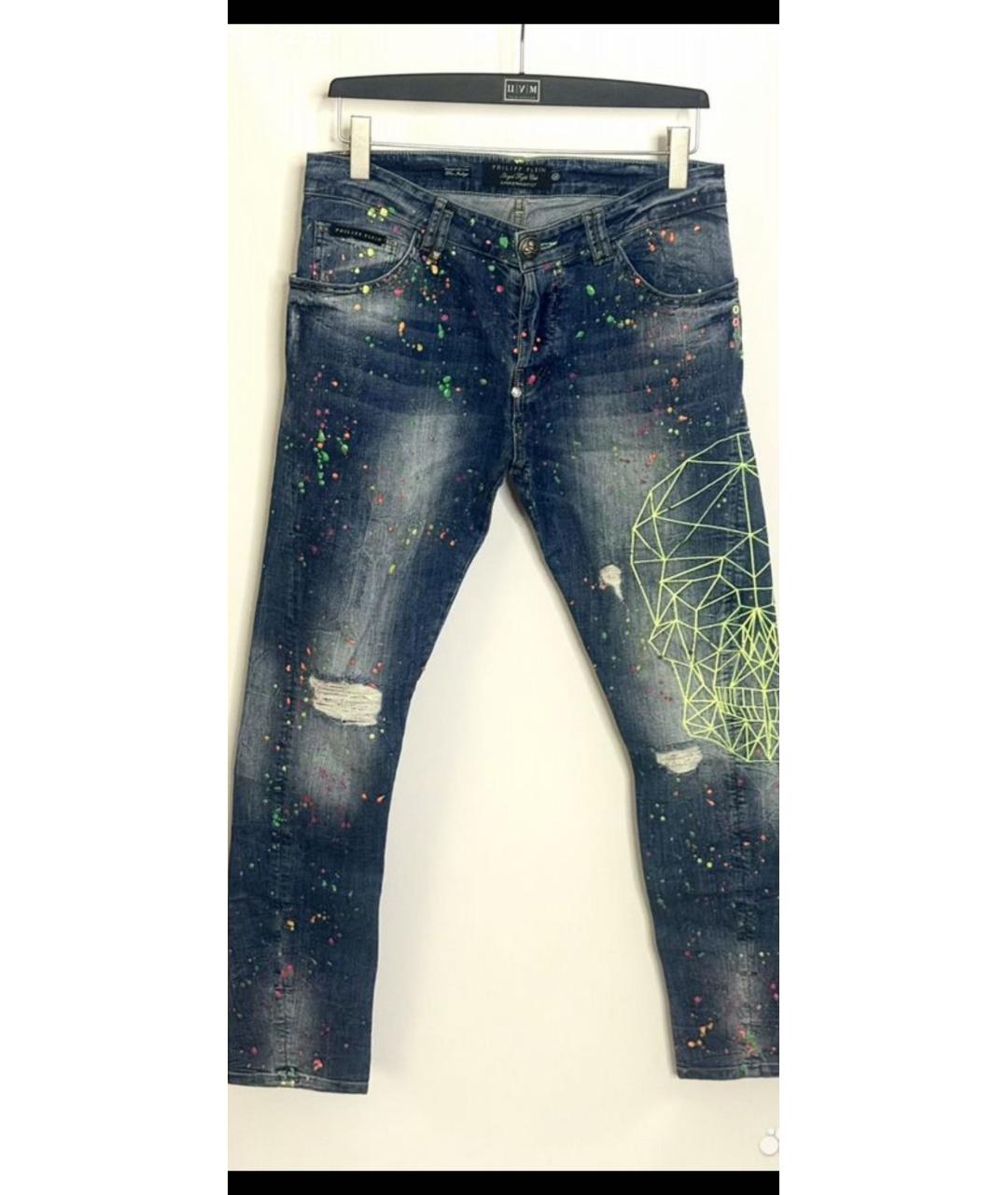 PHILIPP PLEIN Синие хлопко-кашемировые джинсы скинни, фото 5