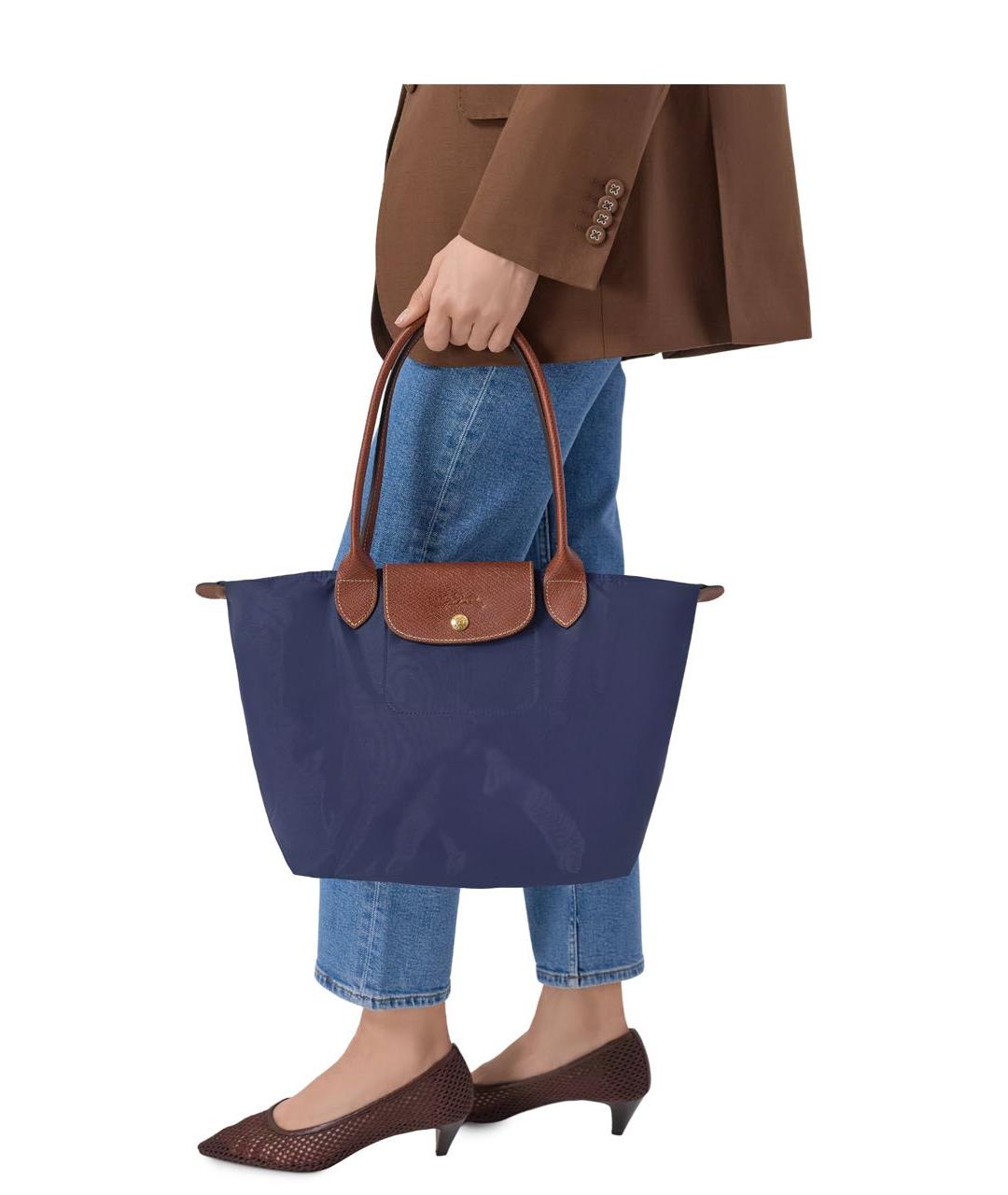 LONGCHAMP Темно-синяя тканевая сумка с короткими ручками, фото 8