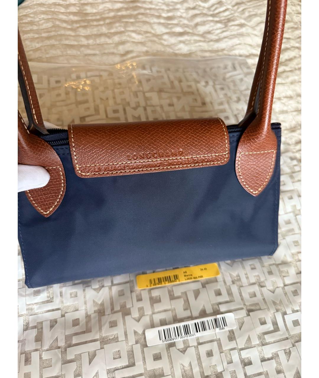 LONGCHAMP Темно-синяя тканевая сумка с короткими ручками, фото 6