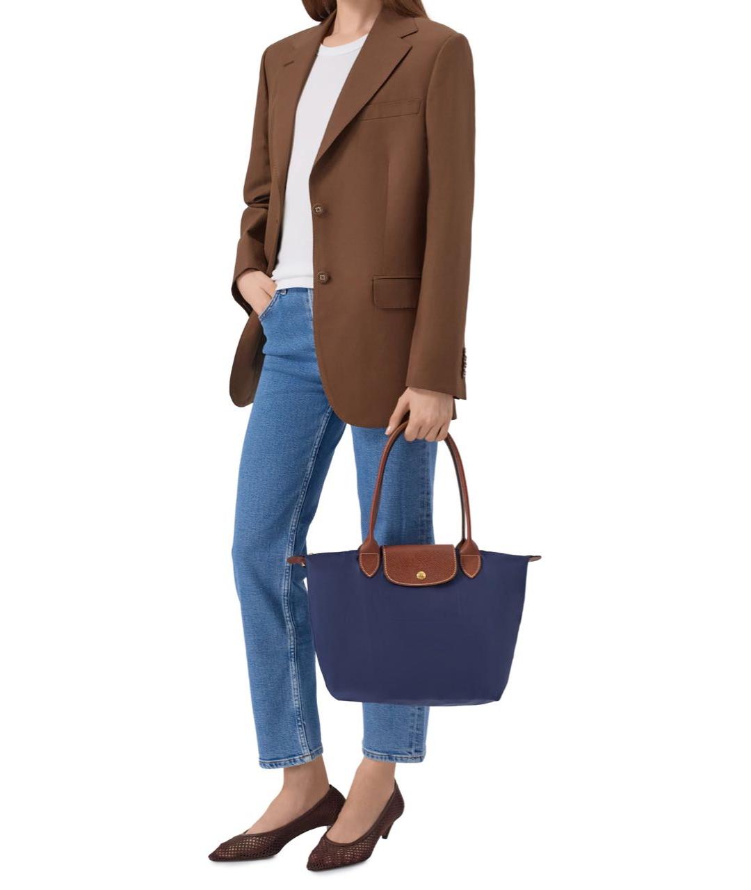LONGCHAMP Темно-синяя тканевая сумка с короткими ручками, фото 6