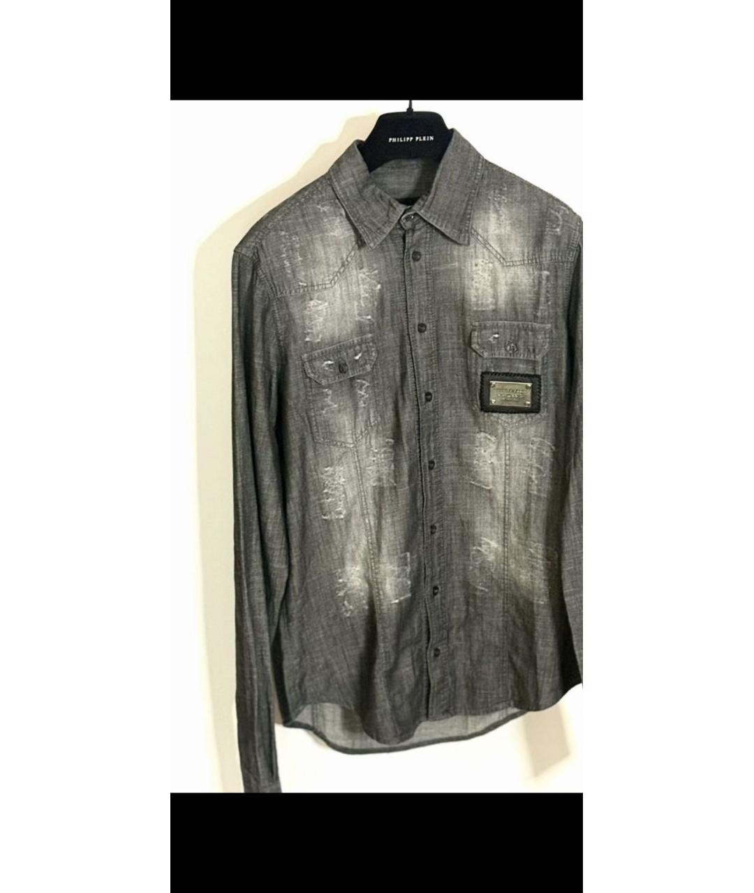 PHILIPP PLEIN Серая хлопковая кэжуал рубашка, фото 4