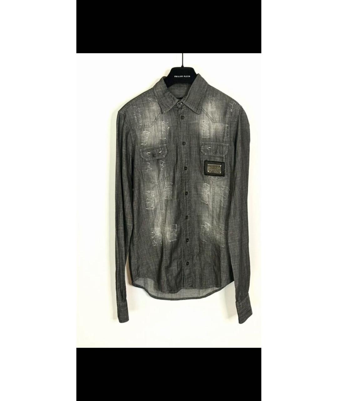 PHILIPP PLEIN Серая хлопковая кэжуал рубашка, фото 5