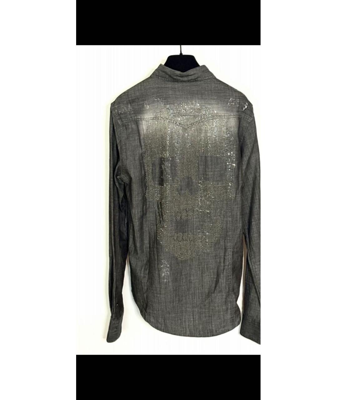 PHILIPP PLEIN Серая хлопковая кэжуал рубашка, фото 2