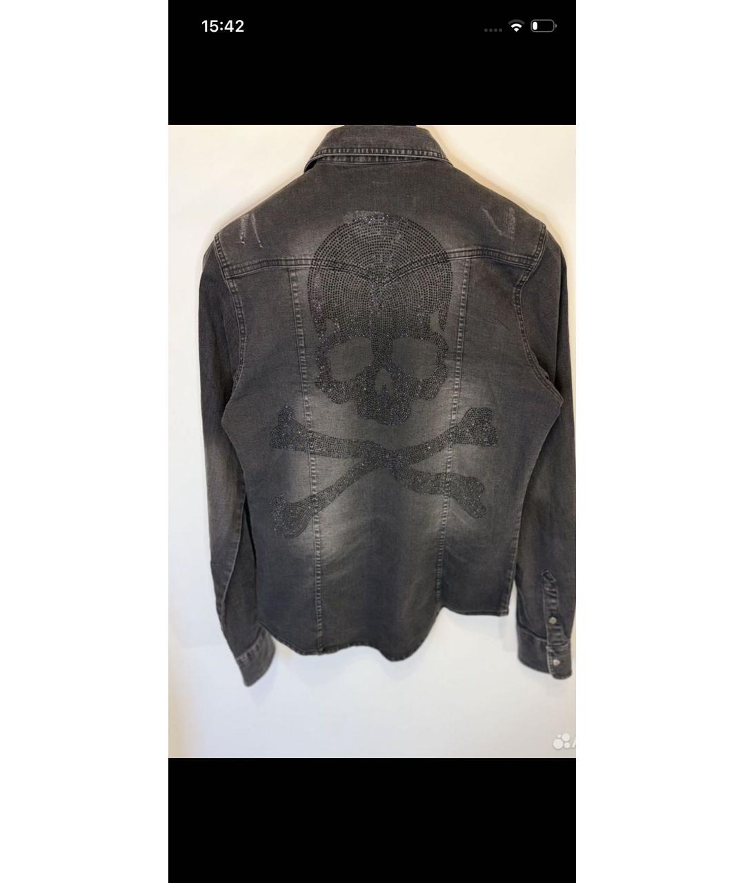 PHILIPP PLEIN Черная хлопковая кэжуал рубашка, фото 2