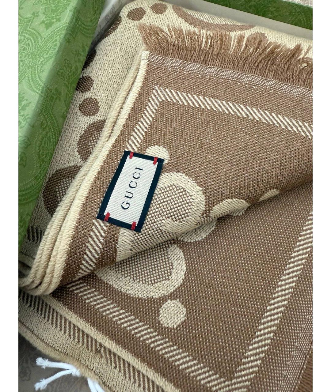 GUCCI Коричневый шерстяной шарф, фото 4