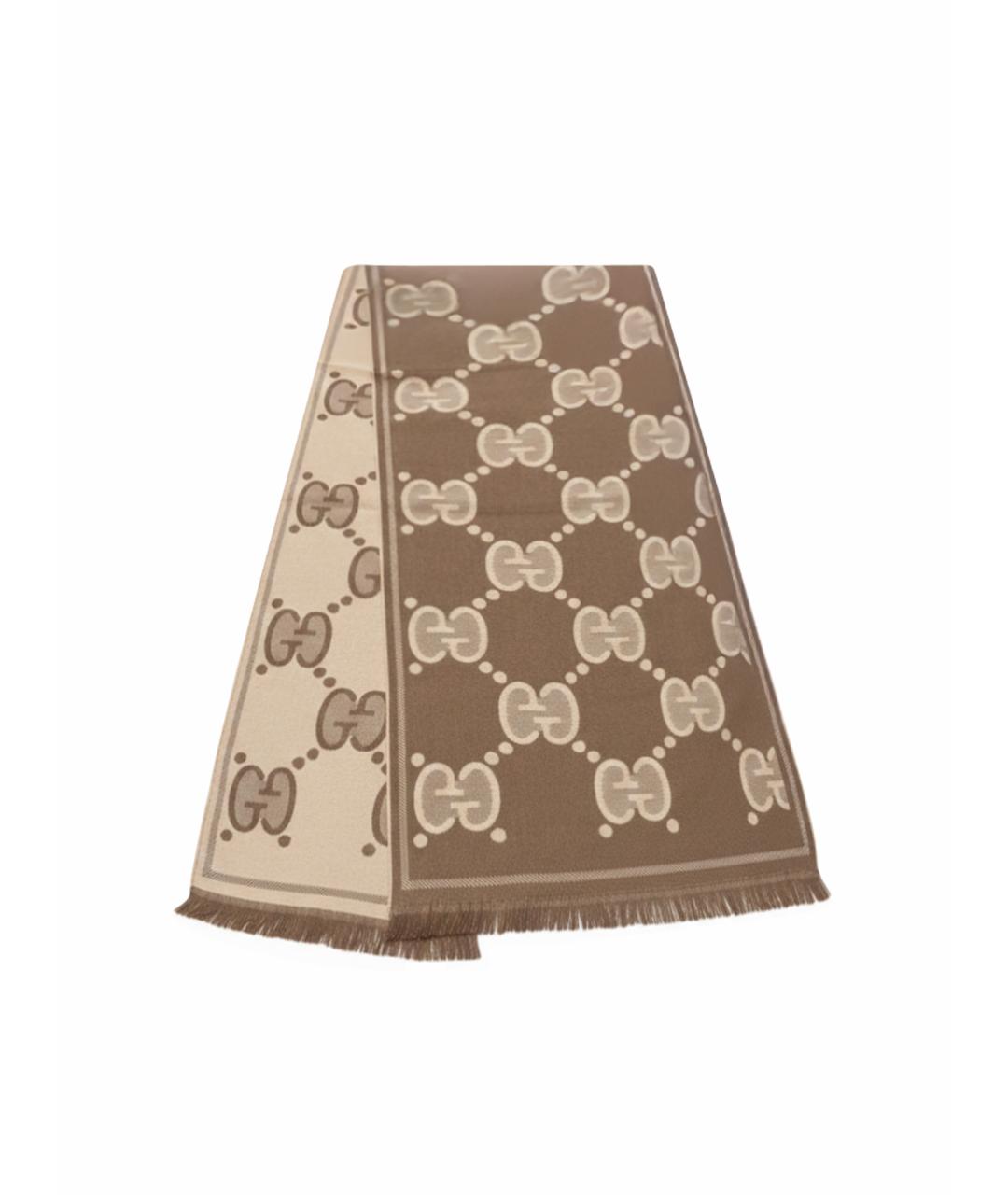 GUCCI Коричневый шерстяной шарф, фото 1