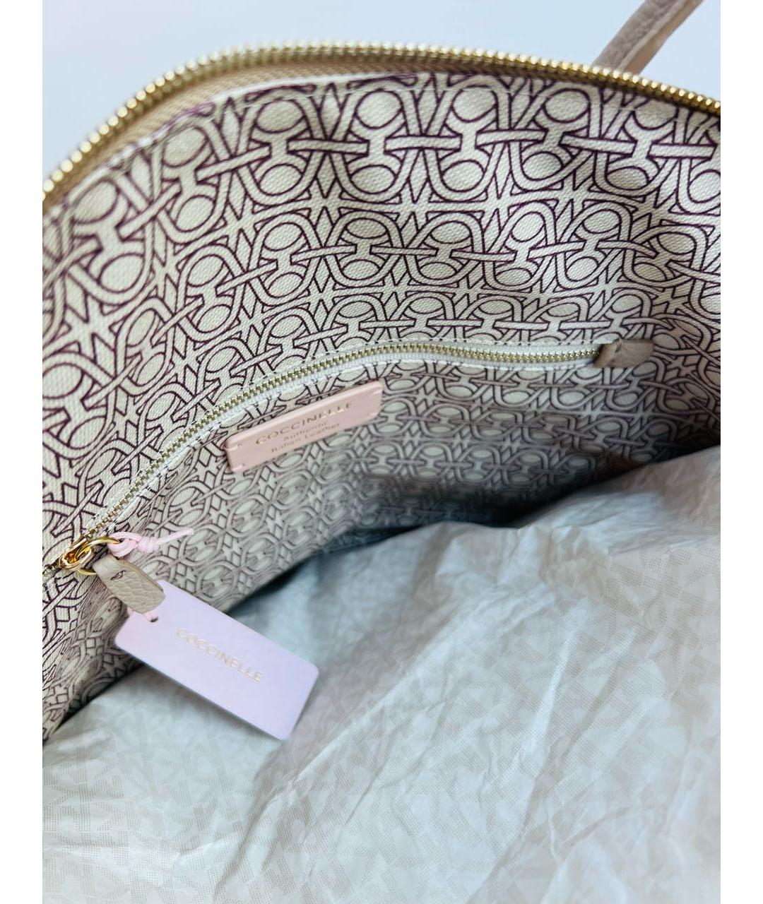 COCCINELLE Бежевая кожаная сумка с короткими ручками, фото 4